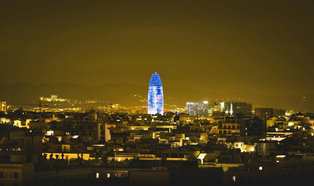 Barcelona nightlife skyline